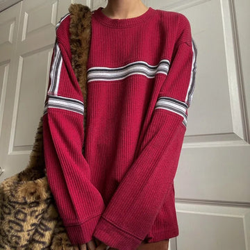 Getadme Autumn Knitted Jumpers O Neck Long Sleeve Pullovers Preppy Style Vintage Striped Sweater Women Harajuku Korean Streetwear